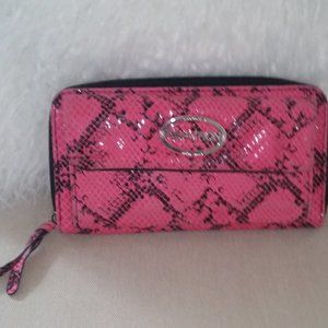 Kenneth Cole Reaction pink faux snakeprint wristlet